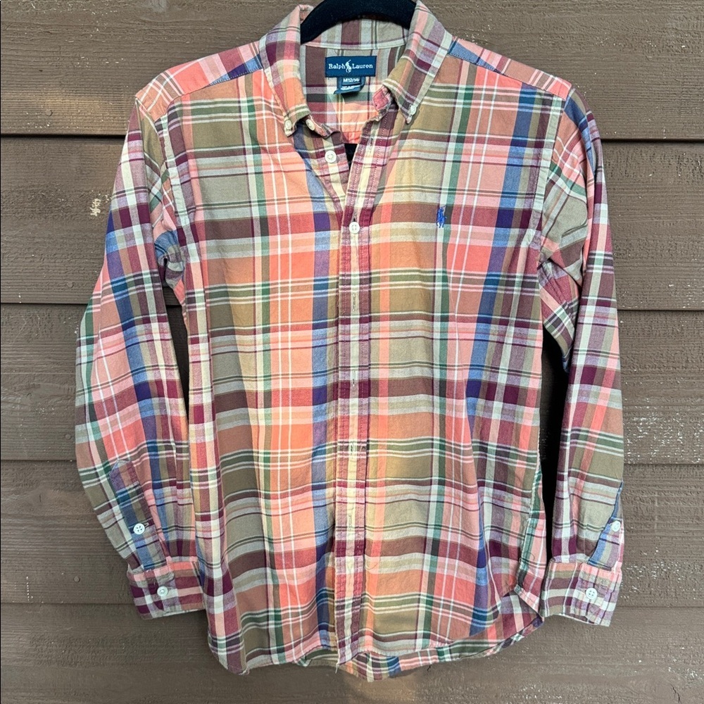 Ralph Lauren Brown Orange Multicolor Plaid Boys Shirt size M (12-14)